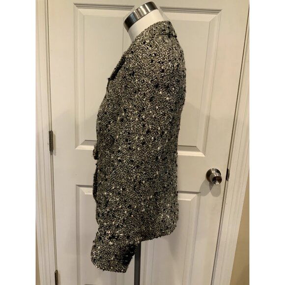 J. Crew Collection Shimmering Silver Metallic, Black & White Tweed Blazer, Sz 2 - Picture 5 of 9